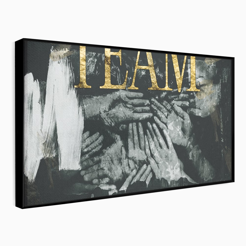 Tablou canvas cu tablou motivational cu maini si text, in rama de aluminiu negru
